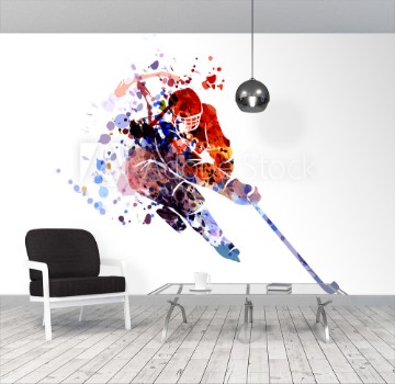 Picture of Vector watercolor silhouette hockey player